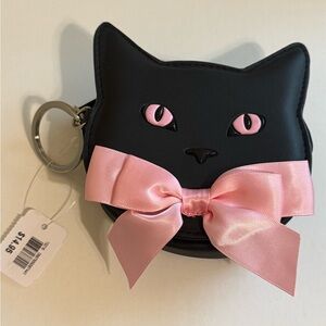 Bath & Body Works Halloween BLACK CAT Coin Purse Keychain Bag Pink Bow NWT